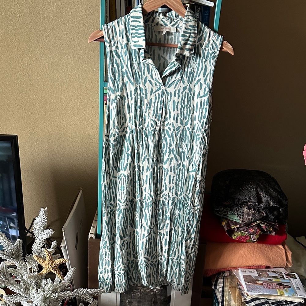Casa Cabana Sleeveless Green Teal Patterned Rayon Dress